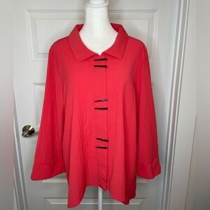 Habitat Vibrant Coral Blouse with Unique Buttons Size Large